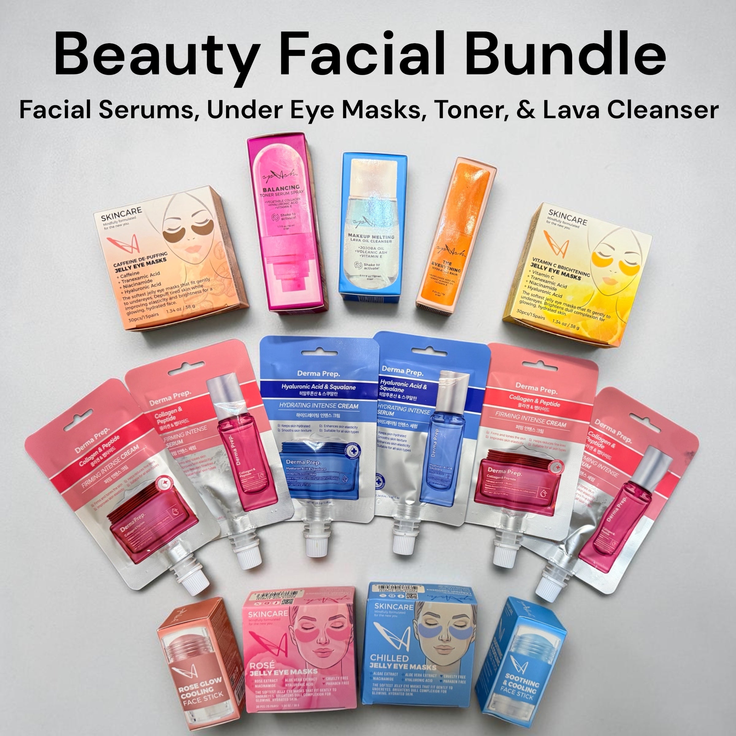Beauty Facial Bundle - Facial Serums, Under Eye Masks, Toner and Lava Cleanser