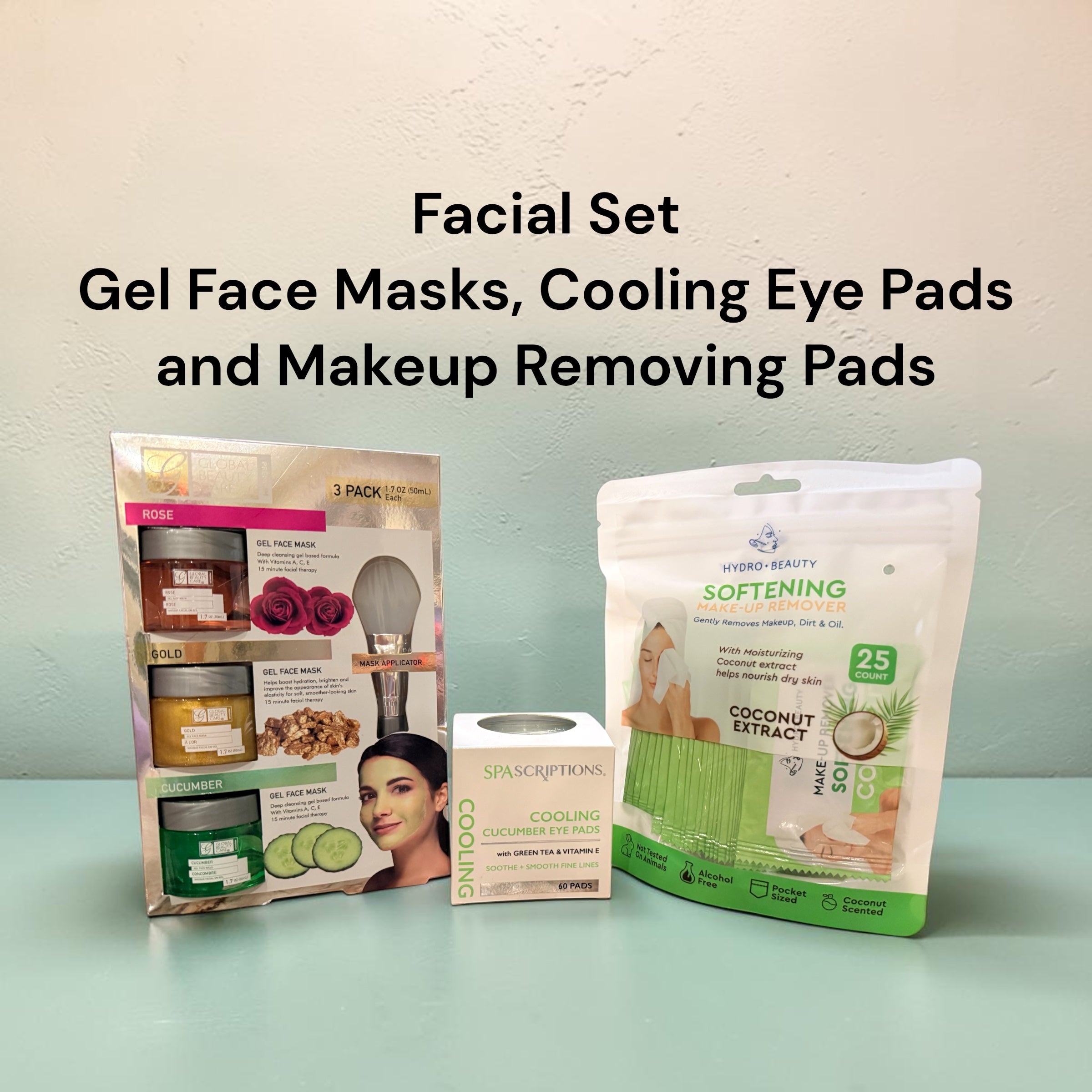 Facial Set - Gel Face Masks, Cooling Eye Pads and Makeup Removing Pads (25 count)