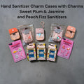 Hand Sanitizer Charm Cases with Charms - Sweet Plum and Jasmine and Peach Fizz scents