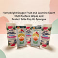 Homebright Dragon Fruit and Jasmine Scent Multi Surface Wipes and Scotch Brite Pop Up Sponges
