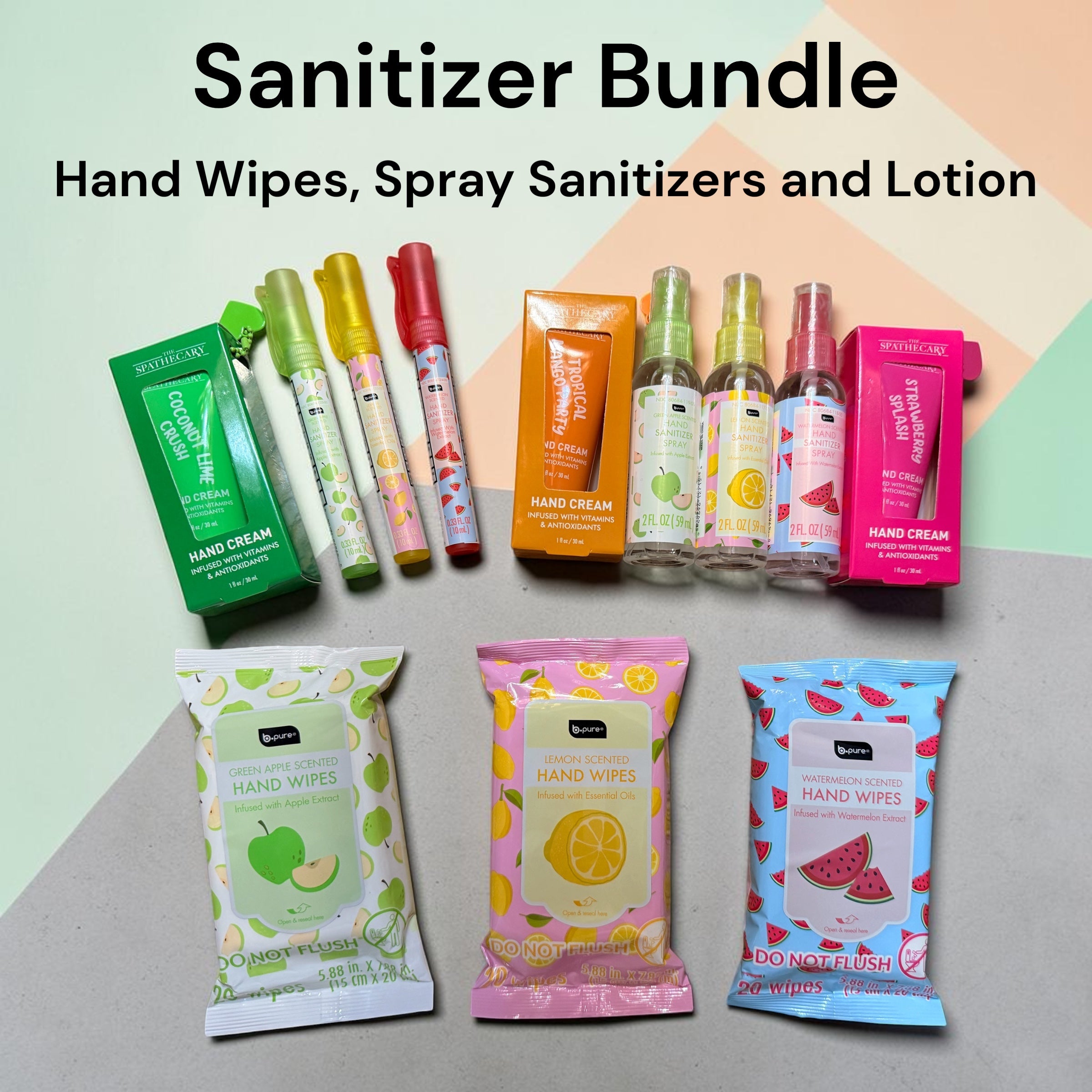 Sanitizer Bundle, Hand Wipes, Spray Sanitizers and Hand Lotion