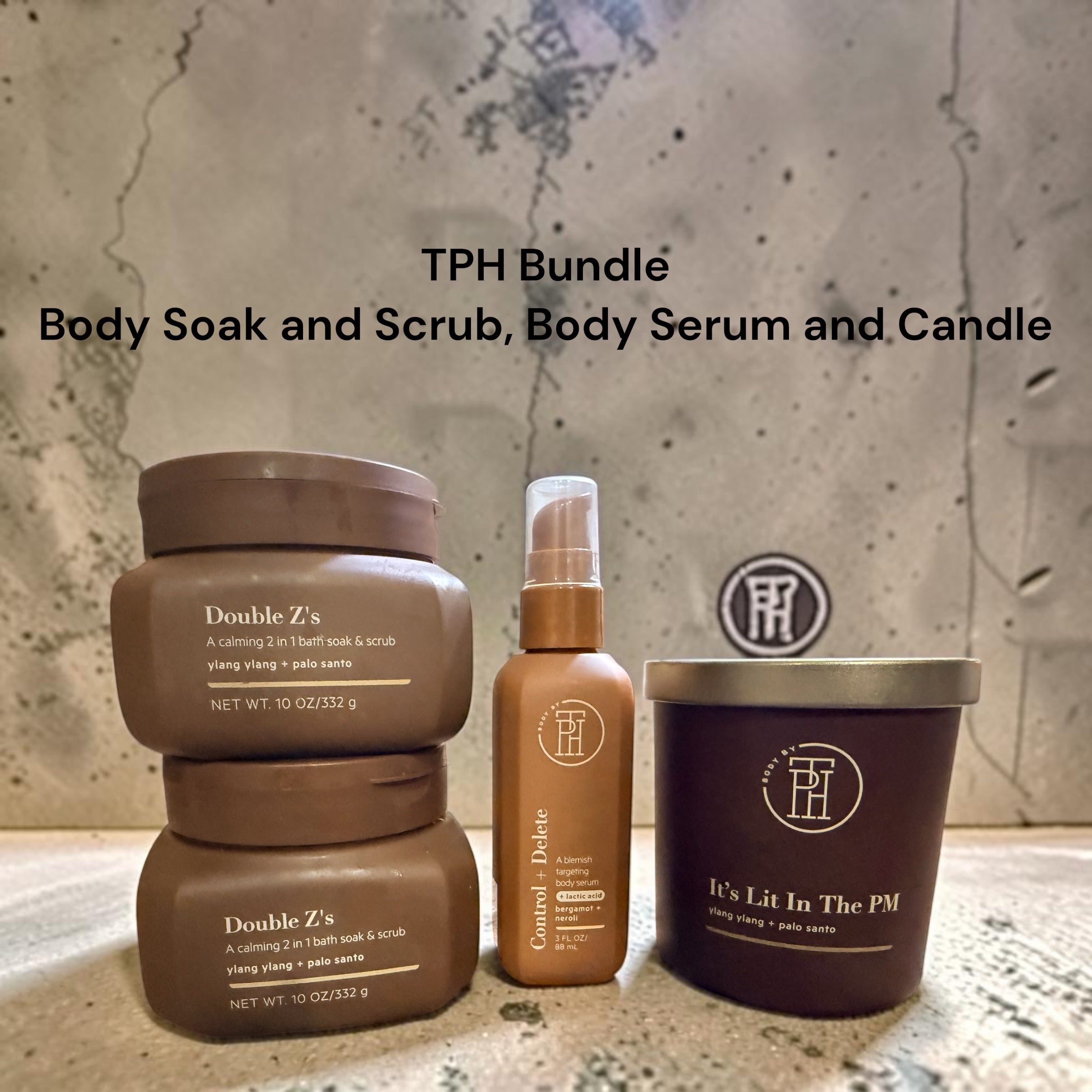 TPH Bundle Body Soak and Scrub, Body Serum and Candle