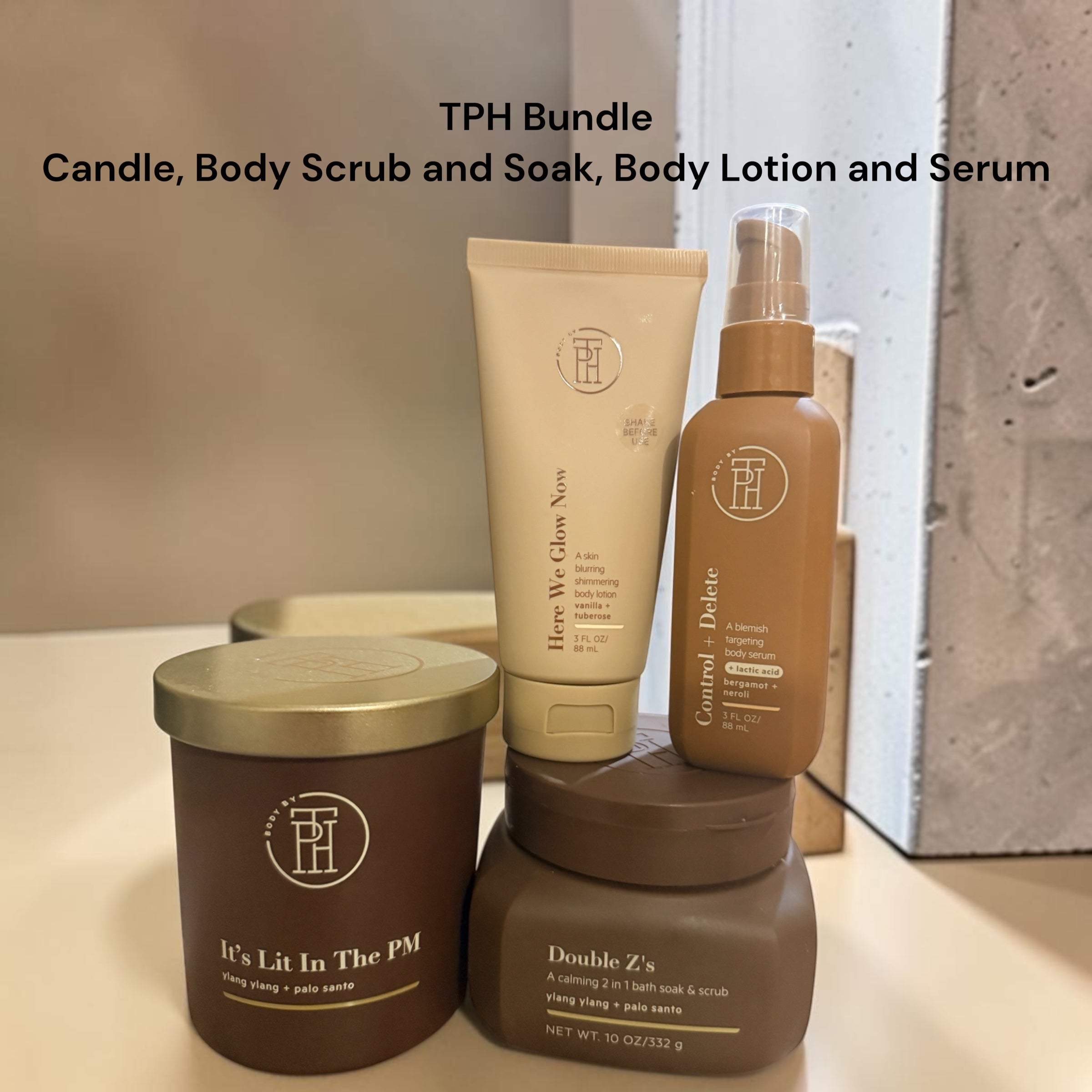 TPH  Bundle, Candle, Boady Soak and Scrub, Body Lotion and Serum