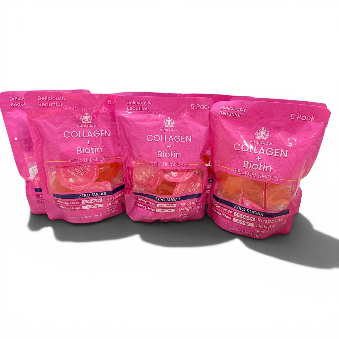 Vitamin Glow Collagen and Biotin Gelatin Shots Bundle - 7 packs