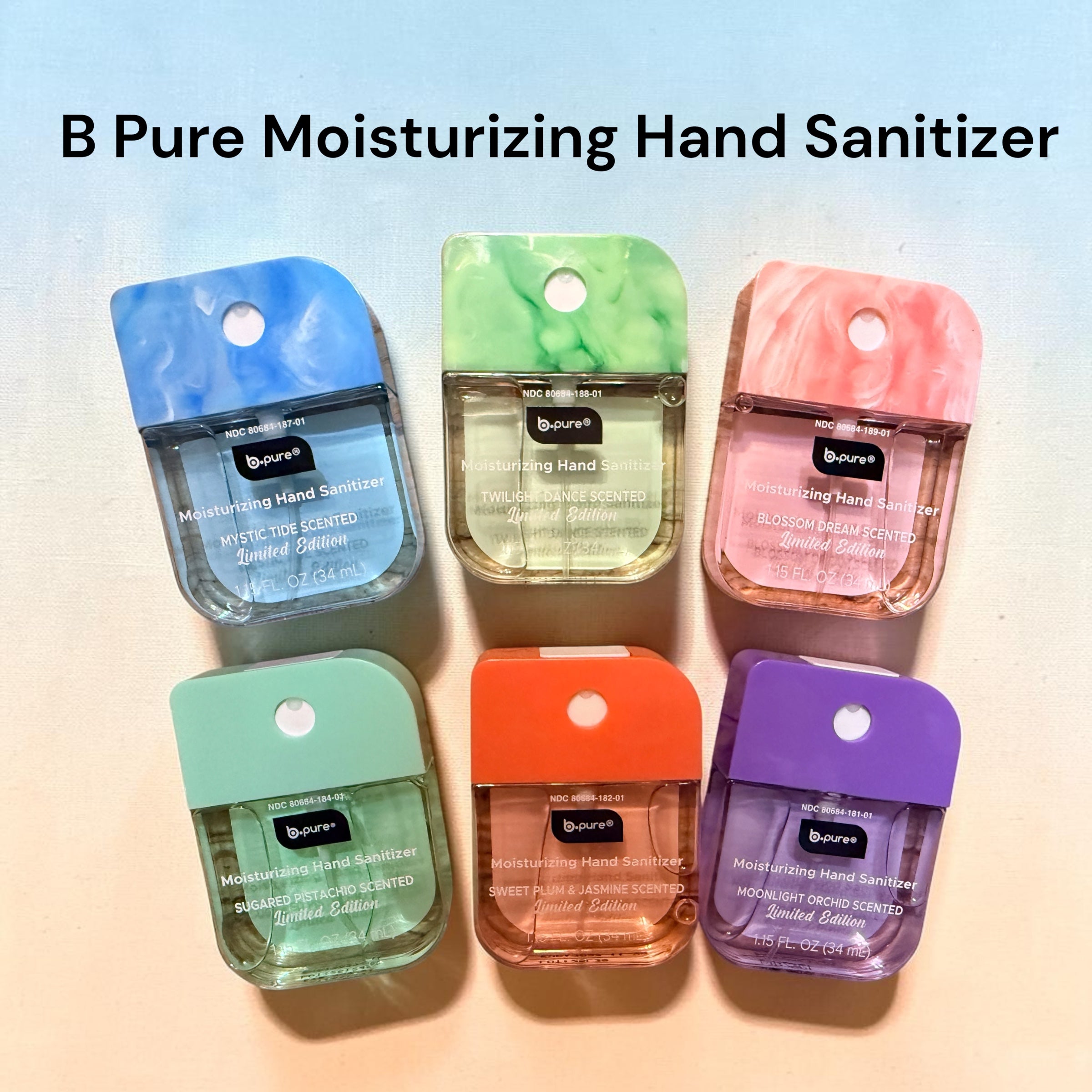 Bpure Hand Sanitizers -Limited Edition Scents - Mystic Tide, Twilight Dance, Blossom Dream, Sugared Pisachio, Sweet Plum and Jasmine and Moonlight Orchid